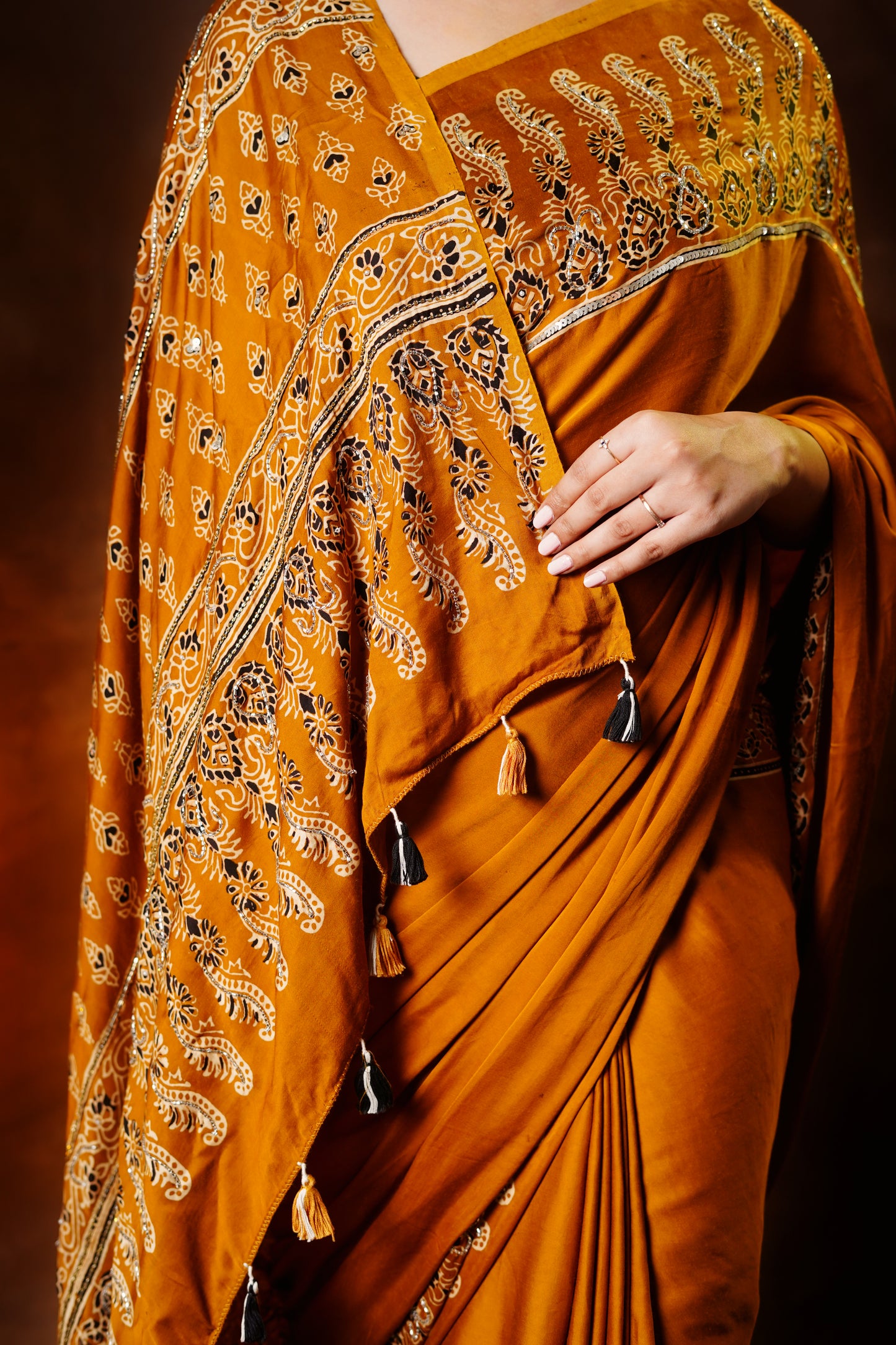 Sunehri - Block Printed Modal Silk Saree