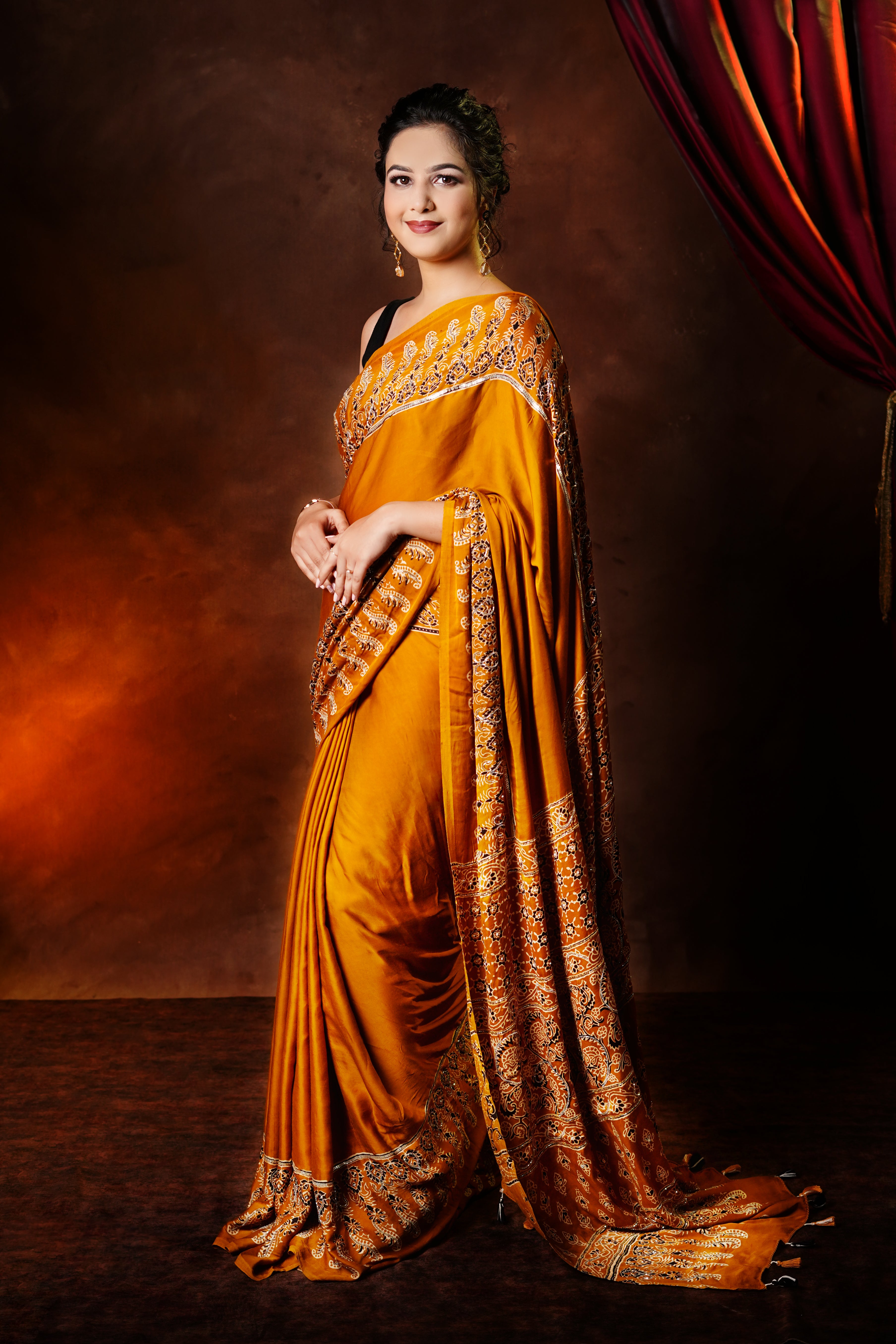 Modal Silk Ajrakh Block Print Saree