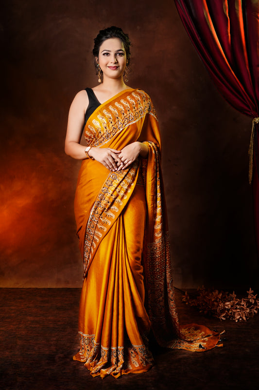 Modal Silk Ajrakh Block Print Saree