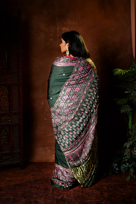 Gulmohar Bagh - Ajrakh Handcrafted Saree