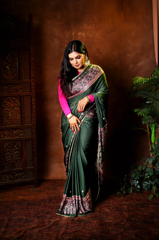 Gulmohar Bagh - Ajrakh Handcrafted Saree