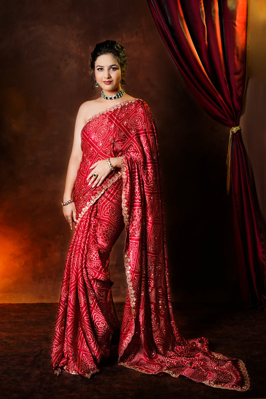 Maroon Mirage - Crepe Silk Saree with Handwork