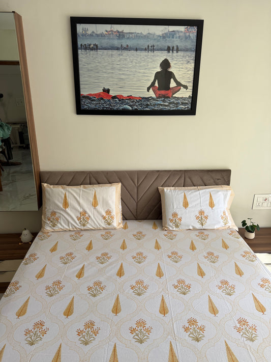 Block Printed Bed Sheet - Yellow