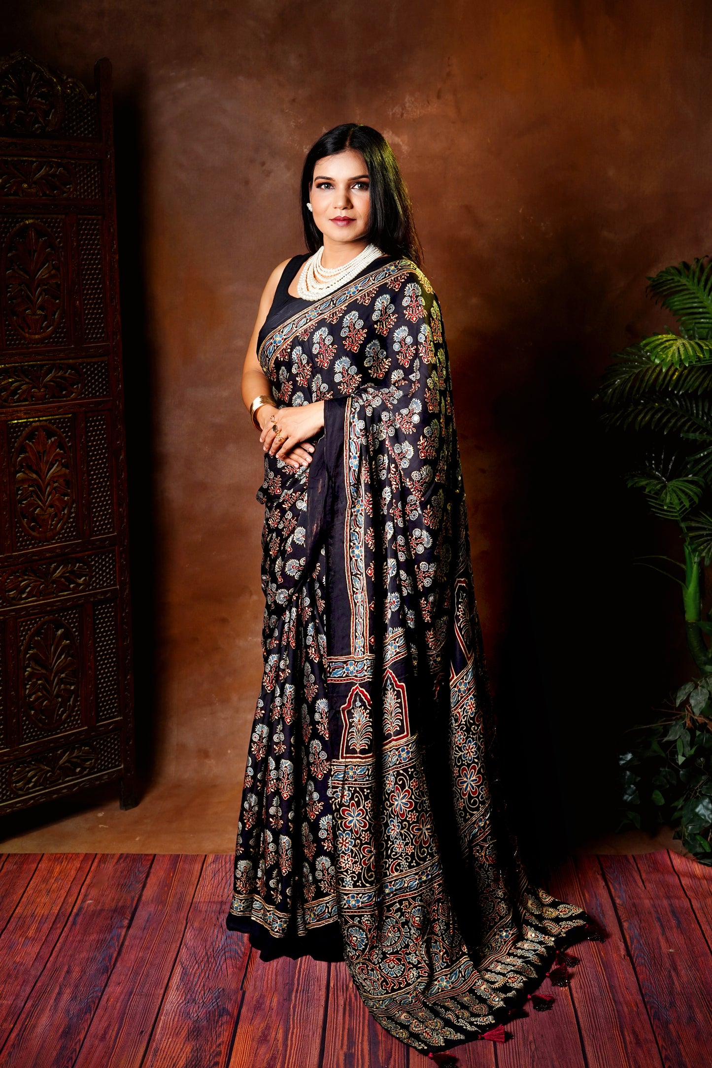 Noor – Black Ajrakh Modal Silk Saree