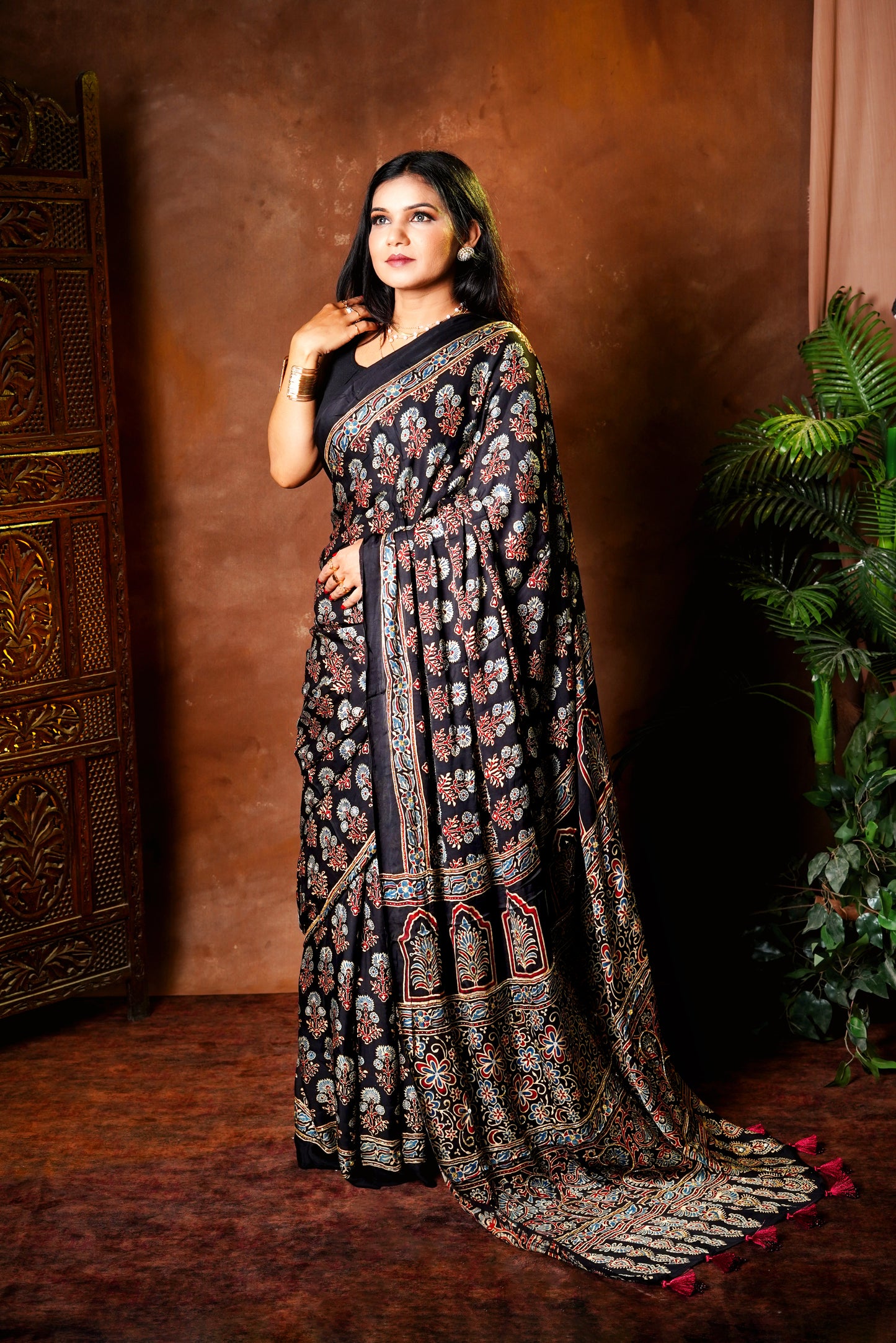 Noor – Black Ajrakh Modal Silk Saree