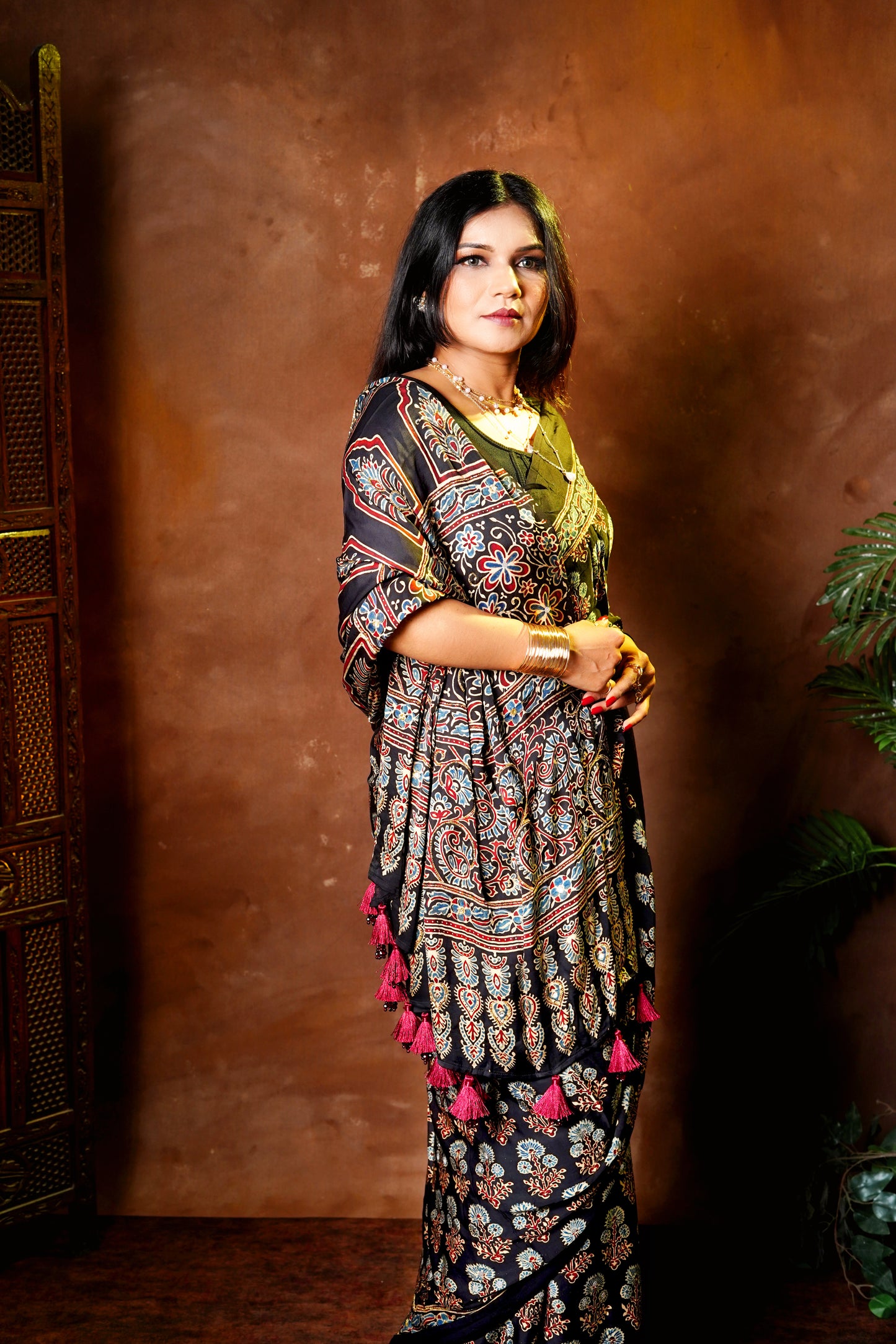 Noor – Black Ajrakh Modal Silk Saree