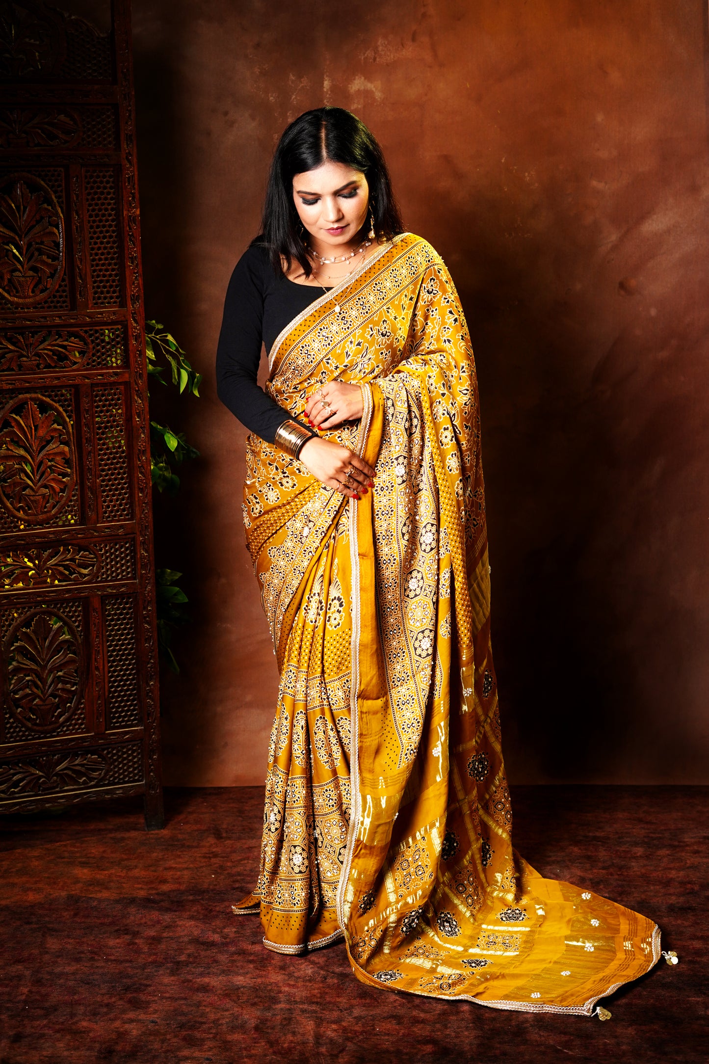 Haldi Hues - Block Printed Ajrakh Saree