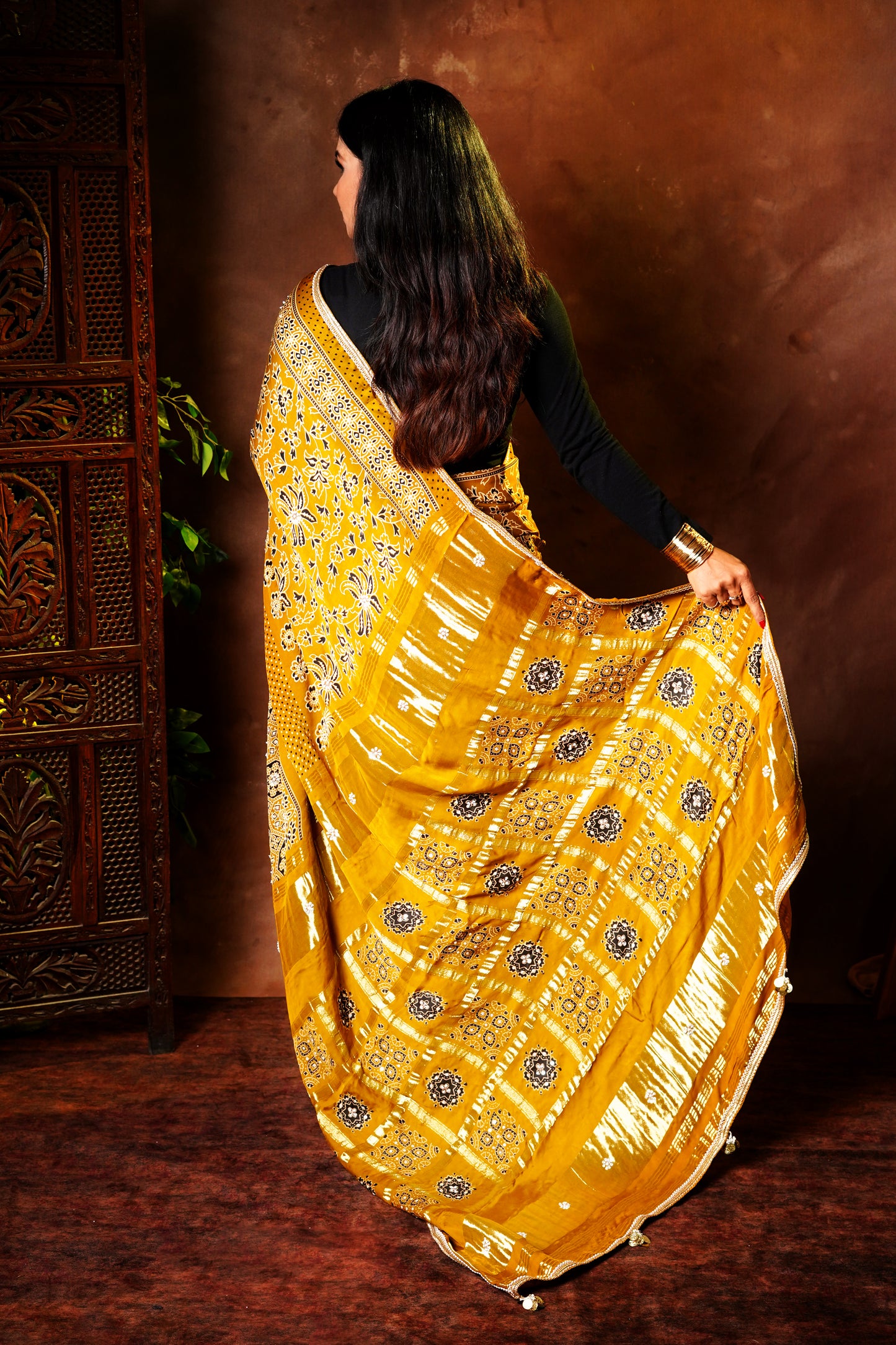 Haldi Hues - Block Printed Ajrakh Saree