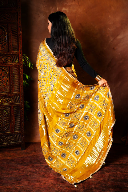 Haldi Hues - Block Printed Ajrakh Saree