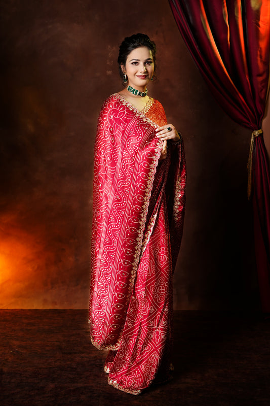Maroon Mirage - Crepe Silk Saree with Handwork