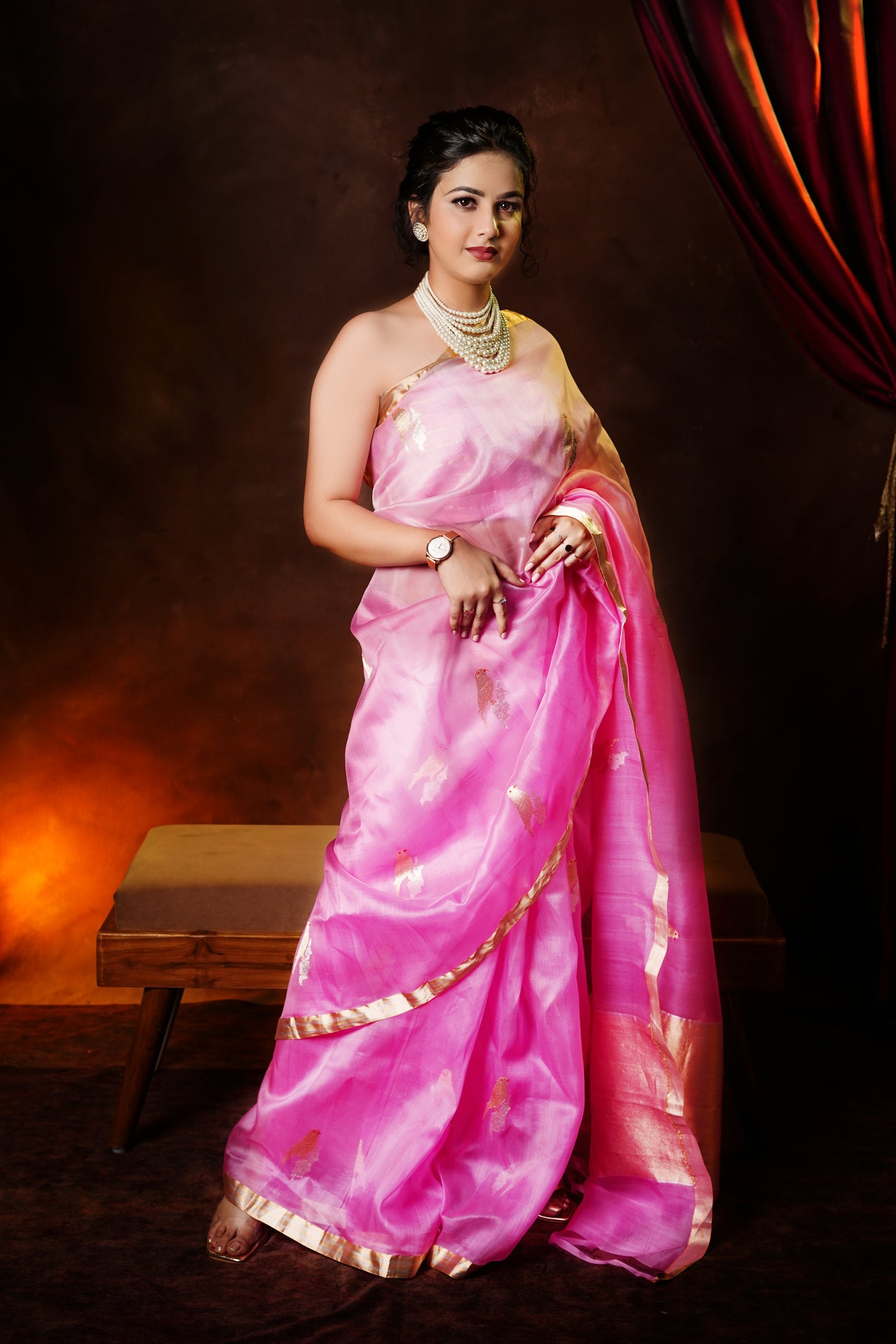 Ombré Pink Colour Pure Handwoven Kora Silk Kadwa Meenakari Banarasi Saree
