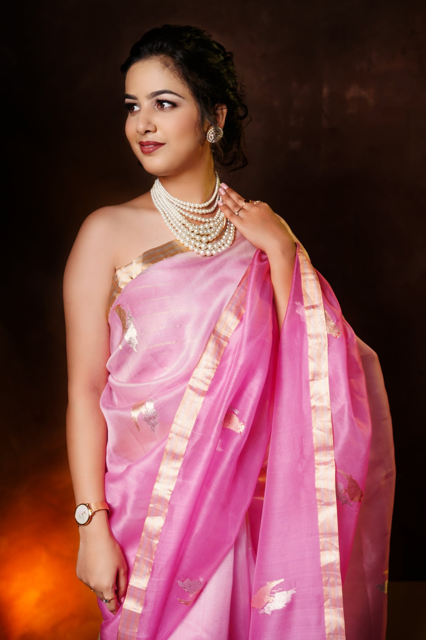 Ombré Pink Colour Pure Handwoven Kora Silk Kadwa Meenakari Banarasi Saree