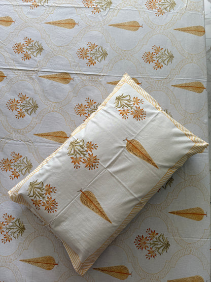 Block Printed Bed Sheet - Yellow