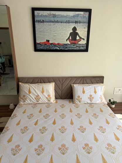 Block Printed Bed Sheet - Yellow